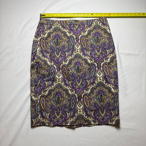 J. Crew | Size 6 | No. 2 Pencil Skirt in Purple, Tan, Yellow, Green Paisley - Picture 4 of 8